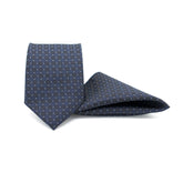 NAVY DIAMOND GRID TIE AND POCKET SQUARE SET